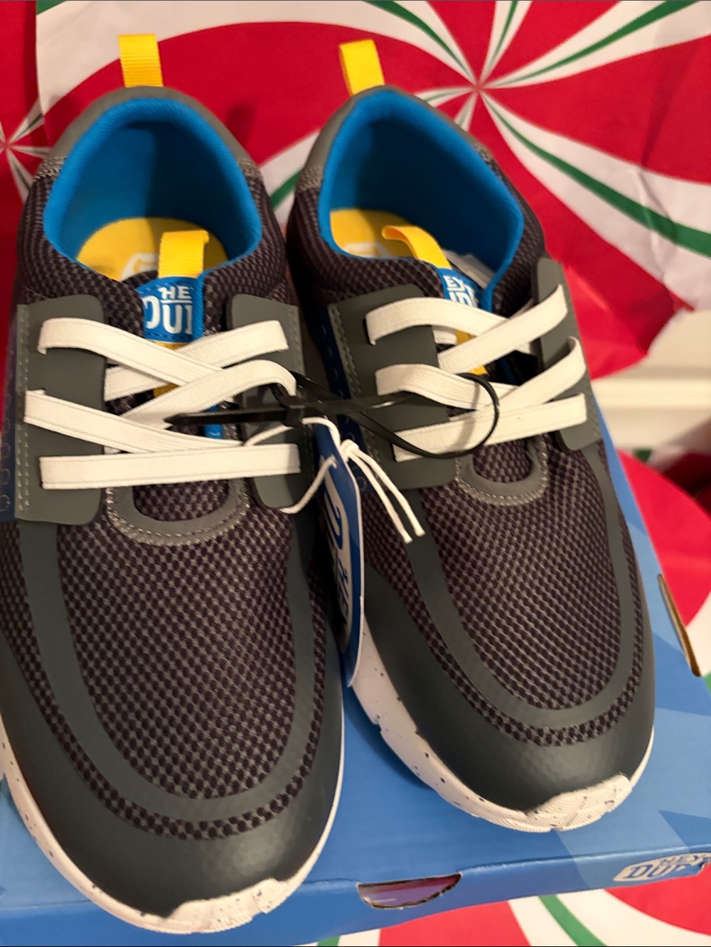 Hey Dude Navy and Gray Athletic Sneakers with White Laces